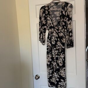 Banana Republic Black Floral Maxi Wrap Dress